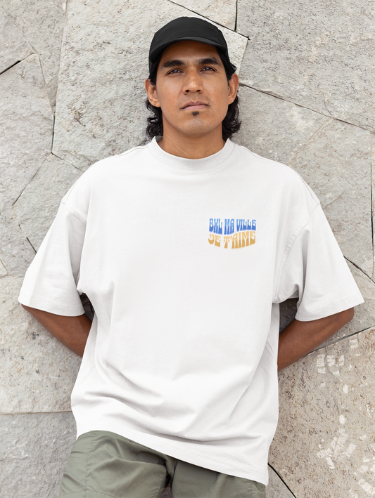 T-shirt oversize Bruxelles ma ville je t'aime blanc, vue de face