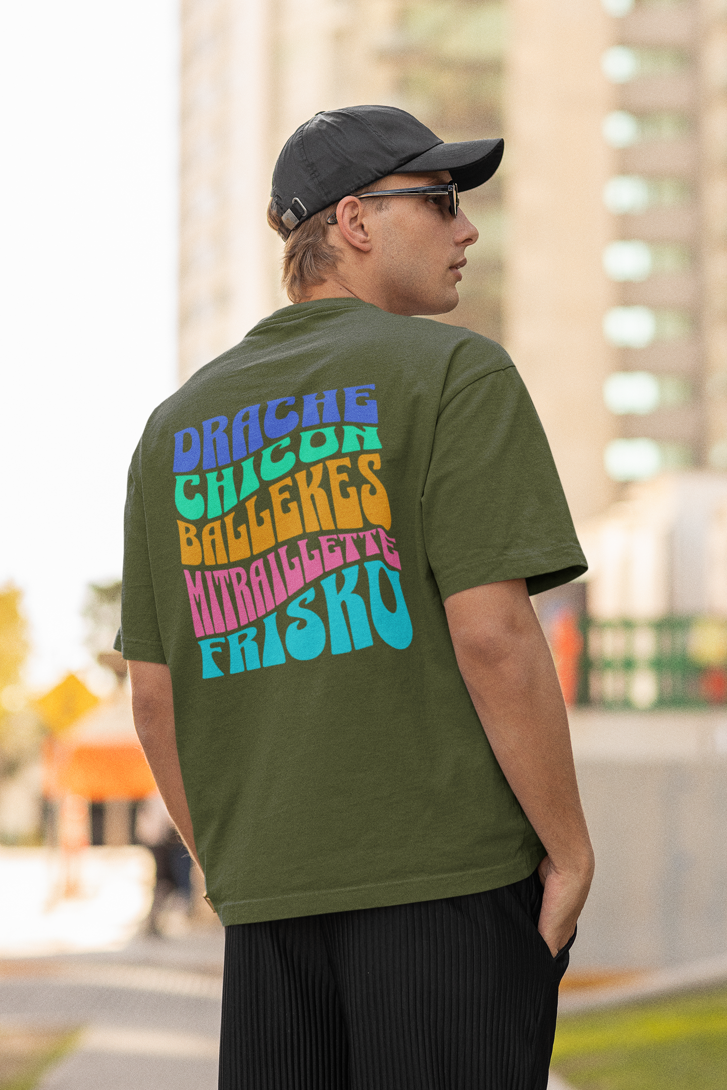 T-shirt oversize "Drache, Chicon, Mitraillette, Frisko" 100% coton bio