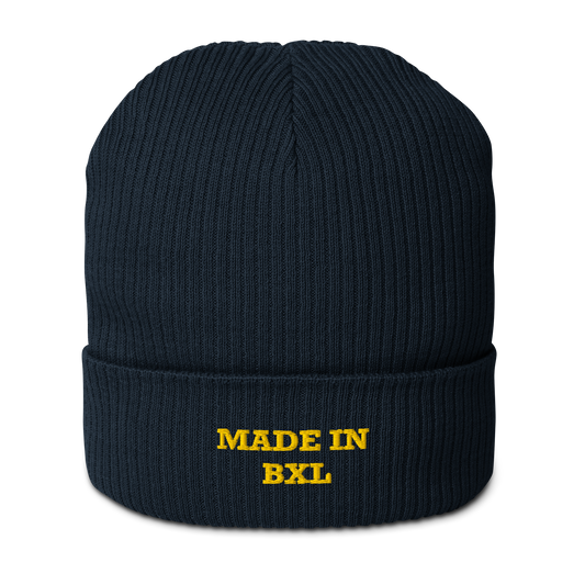 Bonnet côtelé Made in BXL bleu marine, vue de face