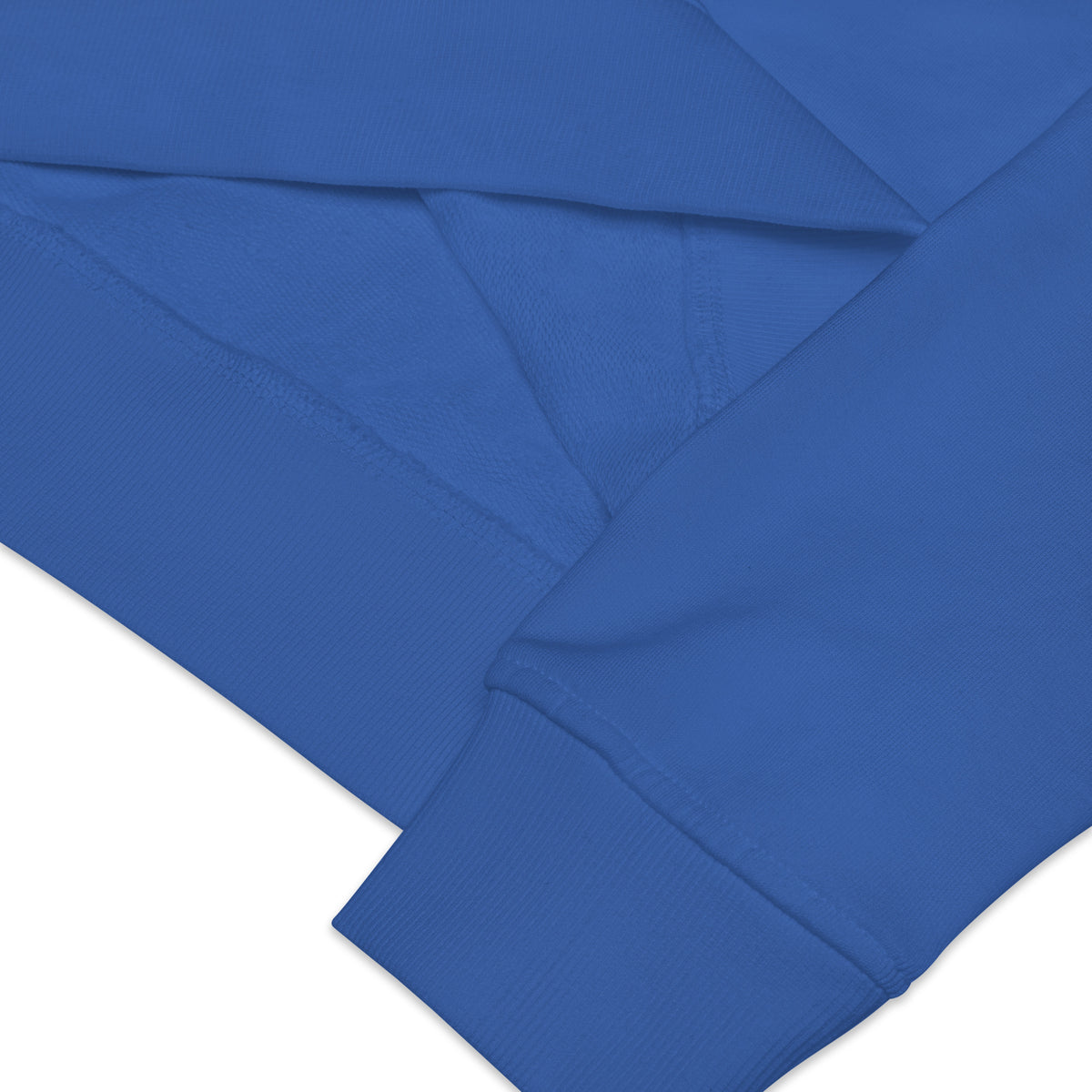 Sweatshirt brodé point Be bleu, porté par un homme