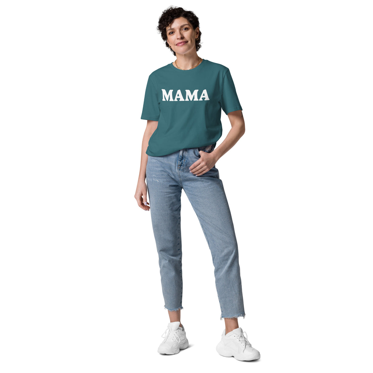 T-shirt Mama bleu canard, vue de face