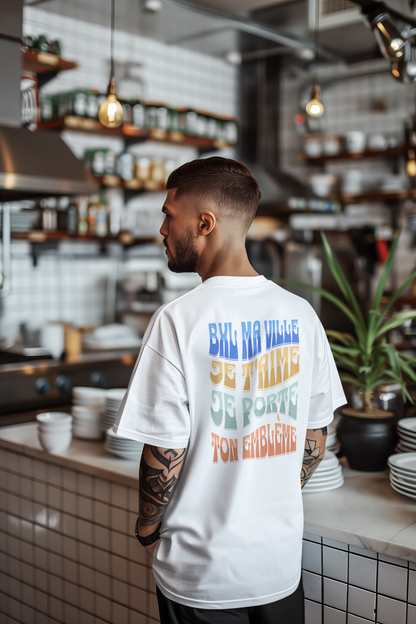 T-shirt oversize Bruxelles ma ville je t'aime blanc, vue de dos