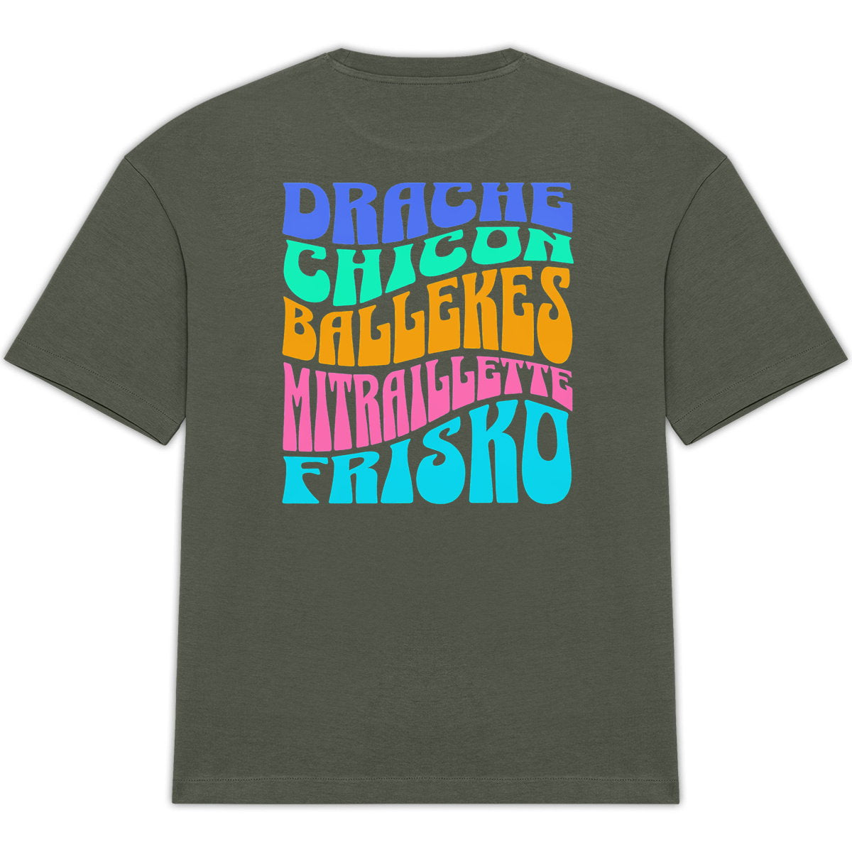 T-shirt oversize Drache, Chicon, Mitraillette, Frisko kaki, vue de dos