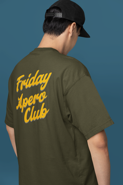 t-shirt oversize friday apero club kaki homme de dos