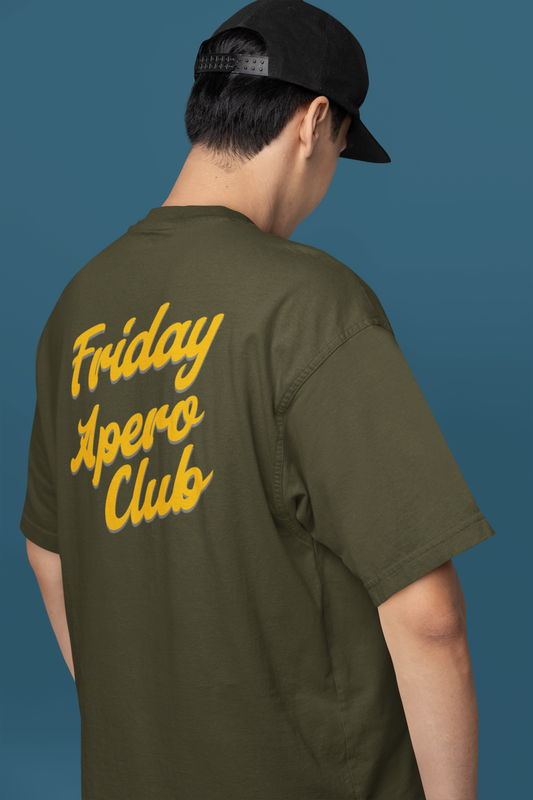t-shirt oversize friday apero club kaki homme de dos