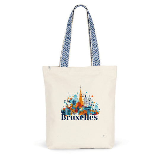 Tote-bag ethnique Brussels Abstract Art bleu, vue de face