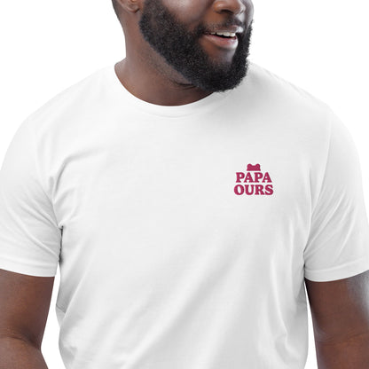 T-shirt brodé "Papa Ours" unisexe en coton biologique