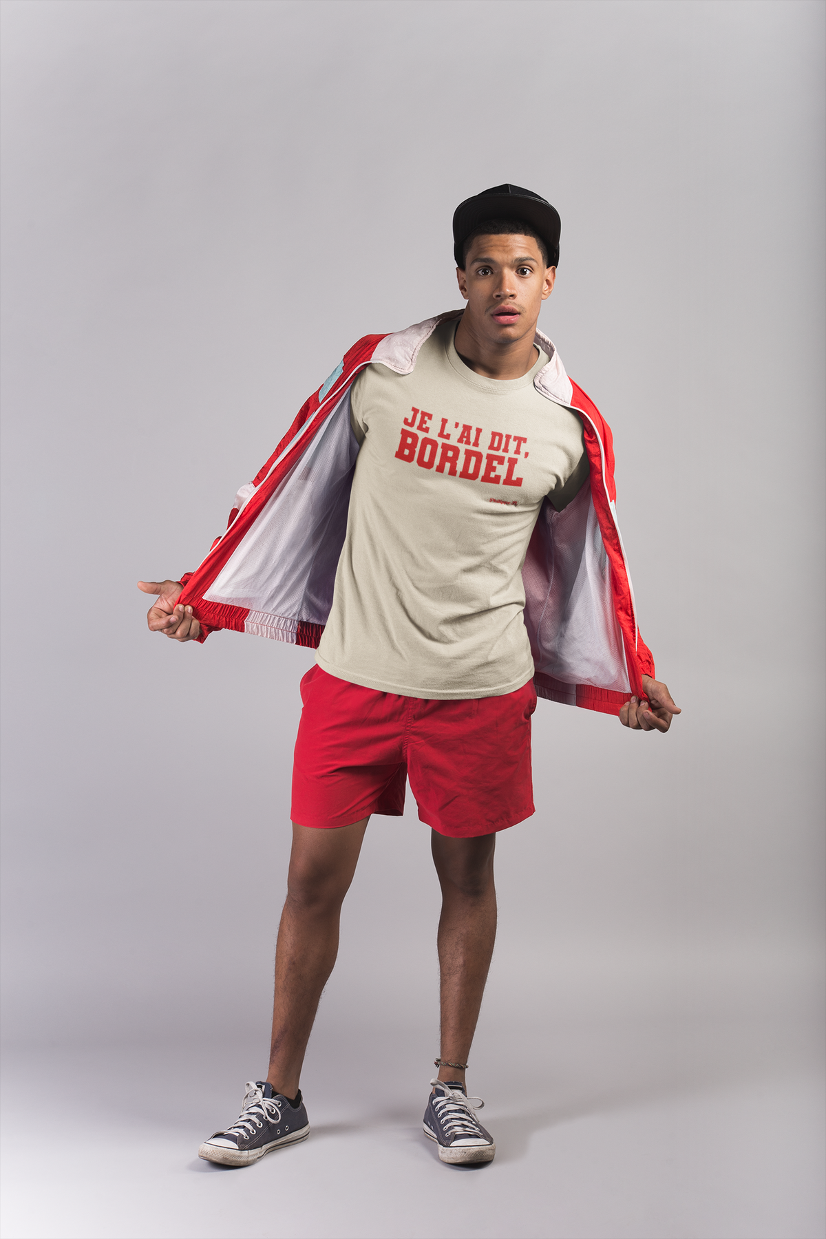 T-shirt Je l'ai dit Bordel, porté par un homme