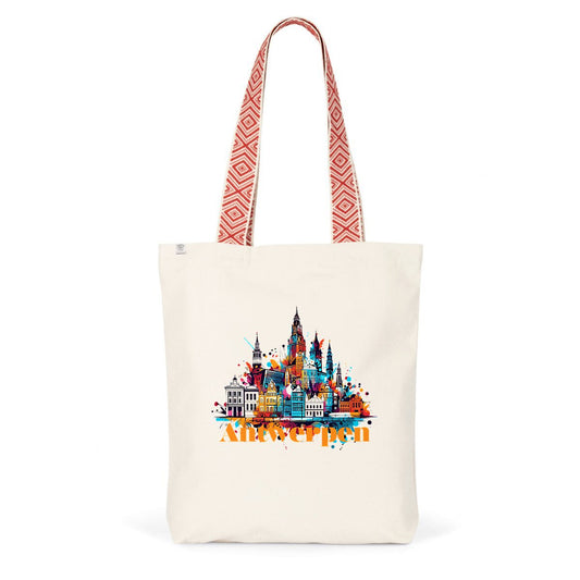 Tote-bag ethnique Antwerpen Allure rouge, vue de face