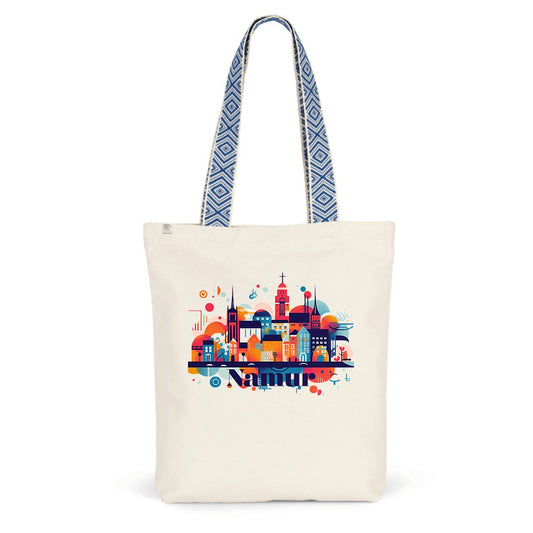 Tote-bag ethnique Namur Nature bleu, vue de face